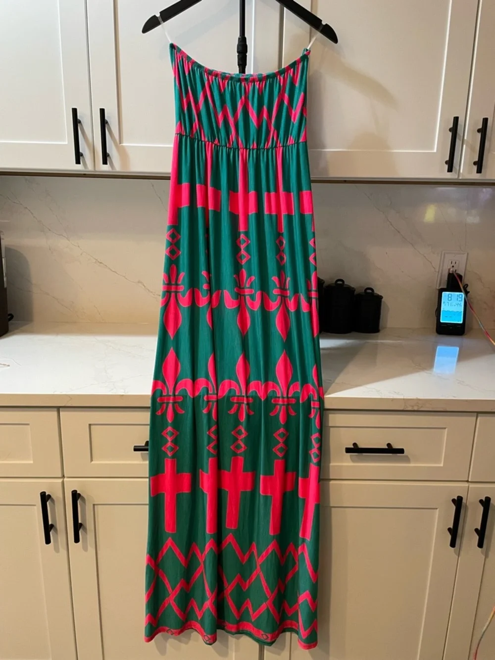 Cezanne Neon Green and Pink Strapless Patterned Maxi Dress (0022) - Picture 2 of 3